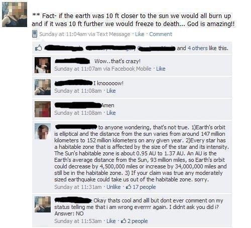 Facebook Status Fact vs Fiction: Would We Die if Earth Was 10 Feet Closer to Sun?