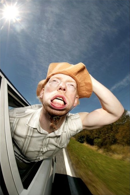 Road Trip! Redneck Does His Best Hanging Head Out the Car Window Like a