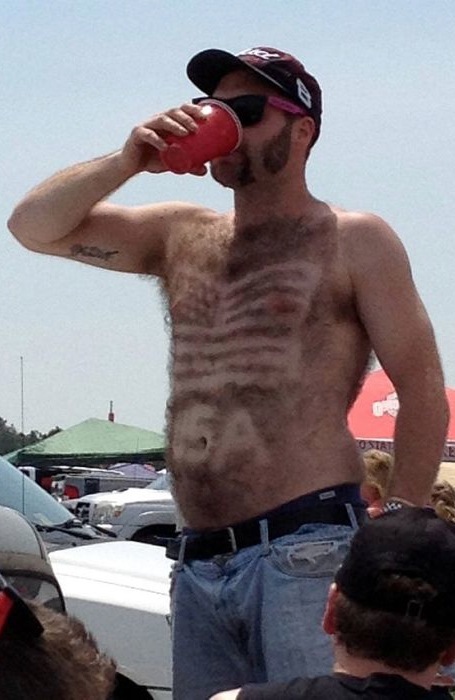 Patriotic Chest Hair - Let's Hear it for Red White and Blue Redneck 4th