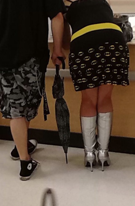 Batman Skirt and Silver Boots at Walmart - Fashion Fail 