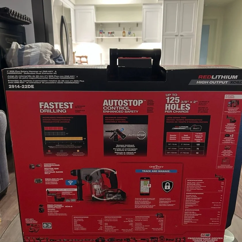 1” sds plus rotary hammer w/one-key & hammervac kit with dust extractor.-2914-22 thumbnail 2