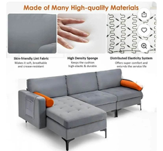 Costway Modular L-shaped Sectional Sofa with Reversible Chaise...