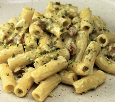 Sicilian Pasta with Pancetta in a Creamy Pistachio Sauce
