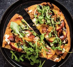 Peach Flatbread with Goat Cheese and Prosciutto
