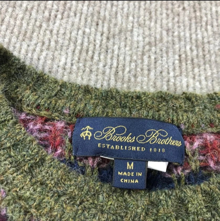 brooks brothers sweater mens medium olive fair isle 100% wool shetland crew - $1 thumbnail 3