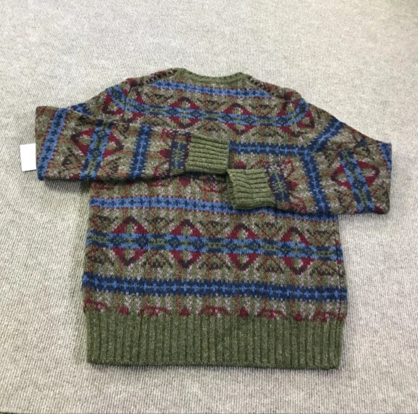 brooks brothers sweater mens medium olive fair isle 100% wool shetland crew - $1 thumbnail 6
