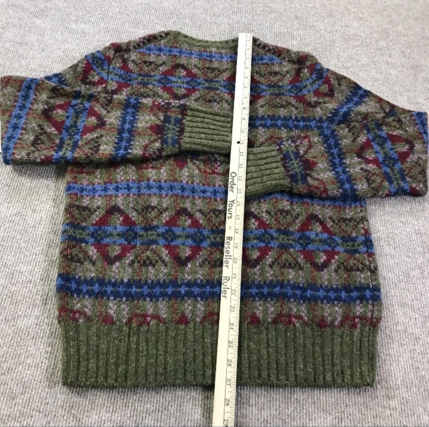 brooks brothers sweater mens medium olive fair isle 100% wool shetland crew - $1 thumbnail 11