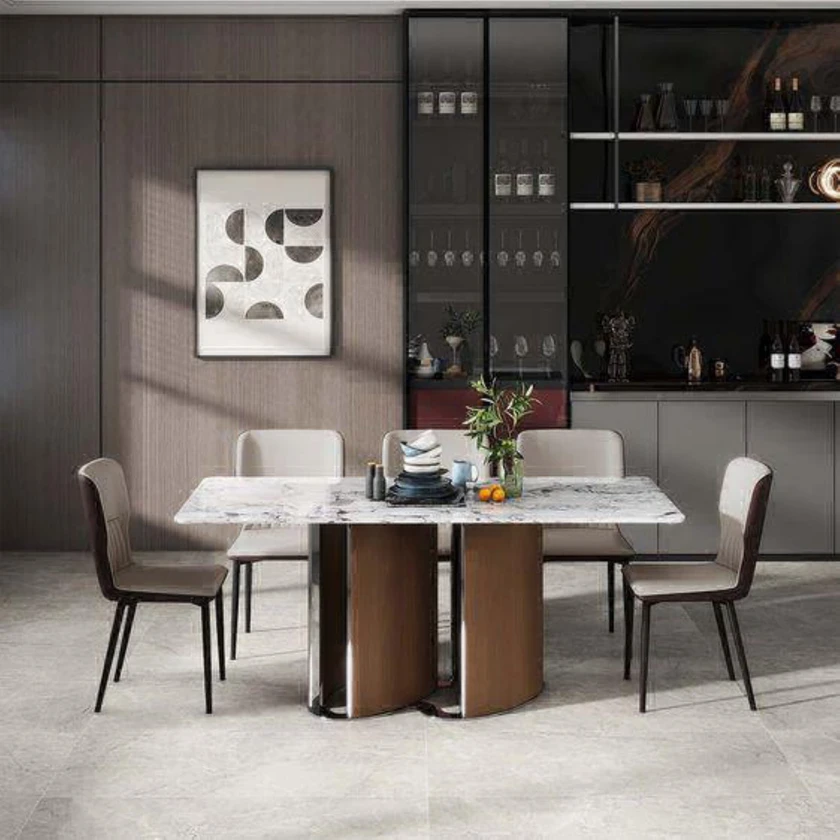 70.87" modern faux marble diningtable for 6 thumbnail 3