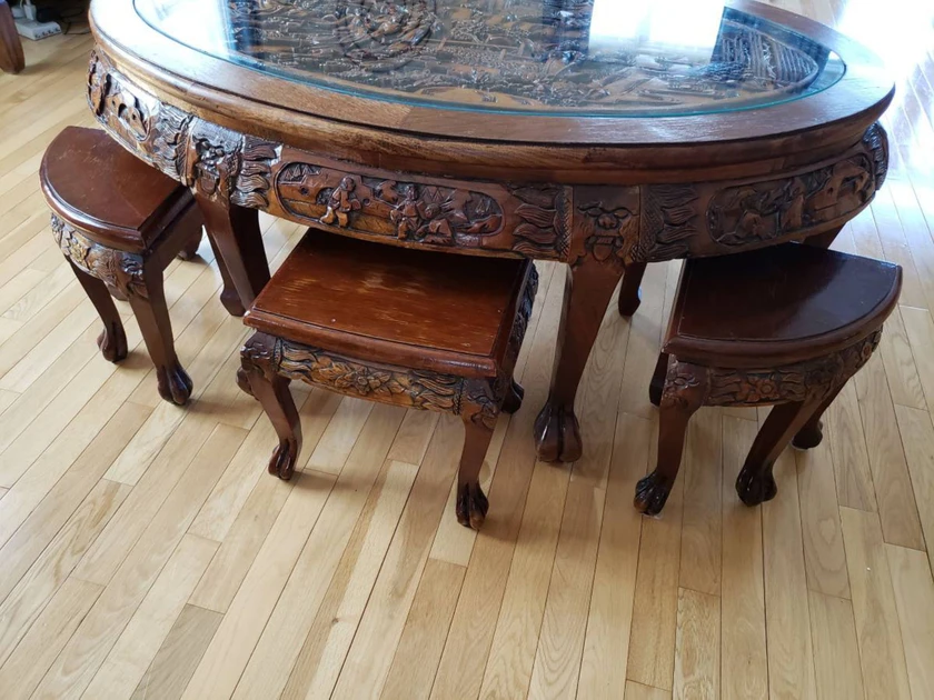 antique coffee table with stools - $2,000 thumbnail 2