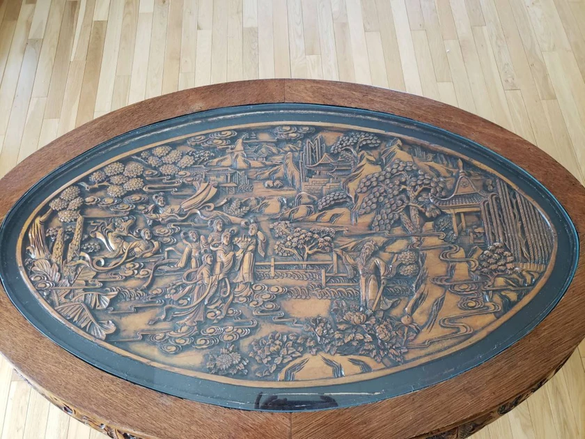 antique coffee table with stools - $2,000 thumbnail 4