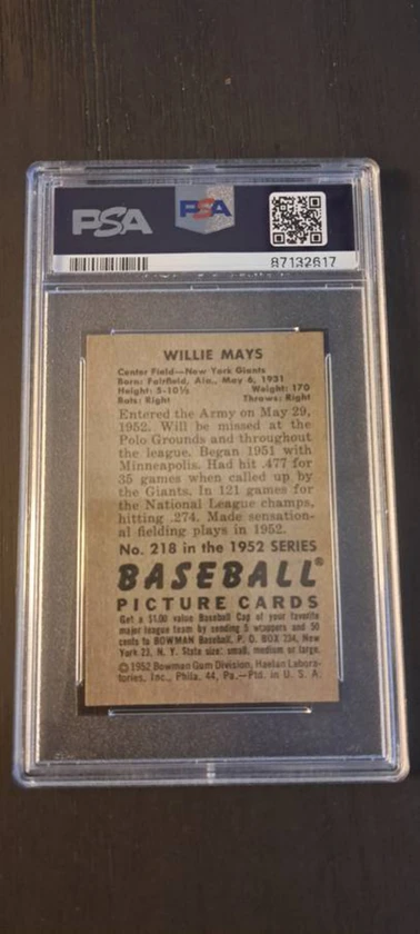 baseball card - 1952 bowman willie mays - $7,000 thumbnail 2