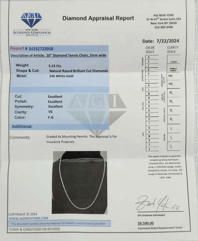 14k white gold diamond tennis chain thumbnail 4