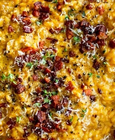 Pumpkin Risotto with Crispy Bacon and Parmesan Cheese