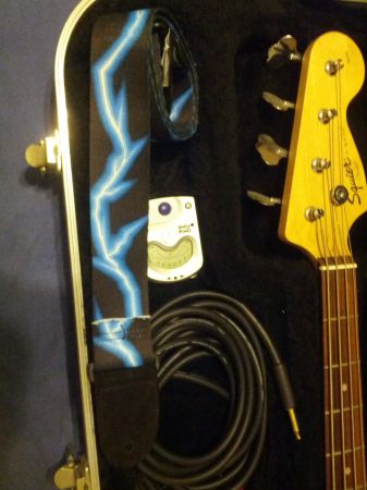 fender squire electric p-bass, amp, hard case & stand - $300 thumbnail 3