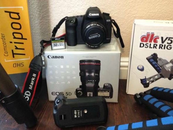 canon 5d m2 and 50mm f/1.4 lens, promaster tripod, dlsr rig - $2,000 thumbnail 2