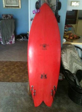 5'6" single wing twinzer fish surfboard by larry mabile - $450 thumbnail 3