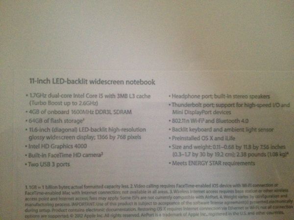 brand new sealed apple macbook air 11" inch i5 1.7ghz 2012 model - $950 thumbnail 2