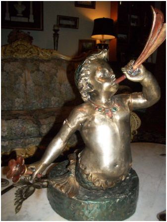 bronze/brass cherub mermaid style fountain spitter - $750 thumbnail 4