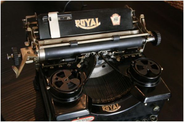 antique royal typewriter w/ beveled glass side panels & glass keys - $350 thumbnail 3