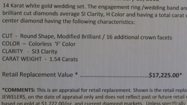 egl certified valentine diamond, 1.54ct, plus wedding set. - $9,000 thumbnail 4