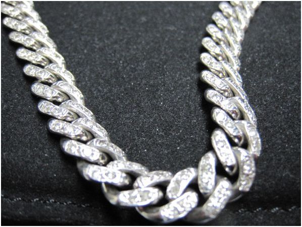29" custom 14 karat custom diamond cuban link white gold chain weight 122g - $7, thumbnail 2