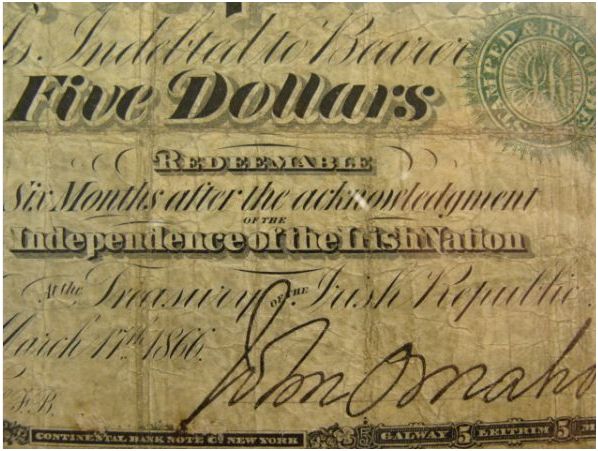 irish republic 1866 $5 national promissory bond - $150 thumbnail 3
