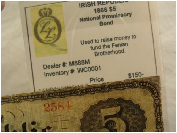 irish republic 1866 $5 national promissory bond - $150 thumbnail 4