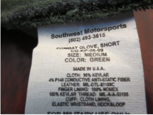 military issue southwest motorsports kevlar green short combat gloves - $25 thumbnail 2