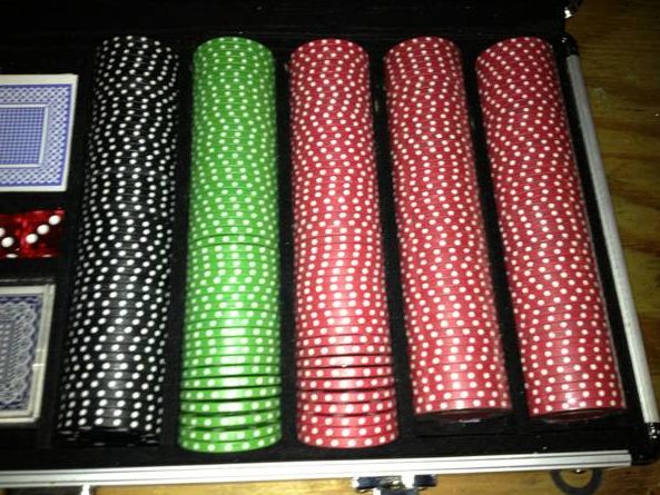 poker set with chips, dice, cards and dealer marker - $20 thumbnail 2
